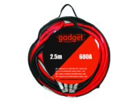 Cabluri de pornire auto Gadget cu o lungime de 2.5 metri și capacitate de 600A, ambalate într-un suport.