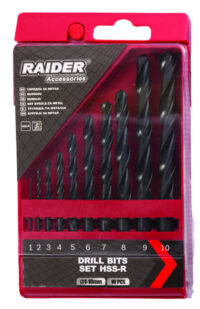 Set burghie 10 piese Ø1, 2, 3, 4, 5, 6, 7, 8, 9, 10mm HSS-R - Raider Power Tools