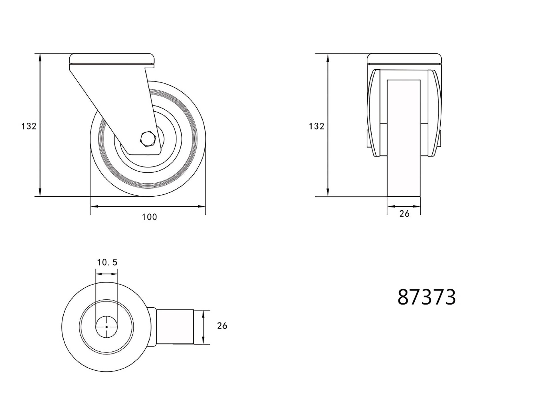 Roată pivotantă de 100mm cu cauciuc gri și gaură de fixare Vorel 87373 — DIVERSE - imagine 2